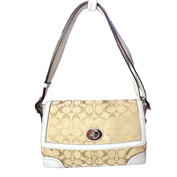 Coach Hampton shoulder bag w/turn lock flap closure Pre-owned signature jacquard - Picture 1 of 9